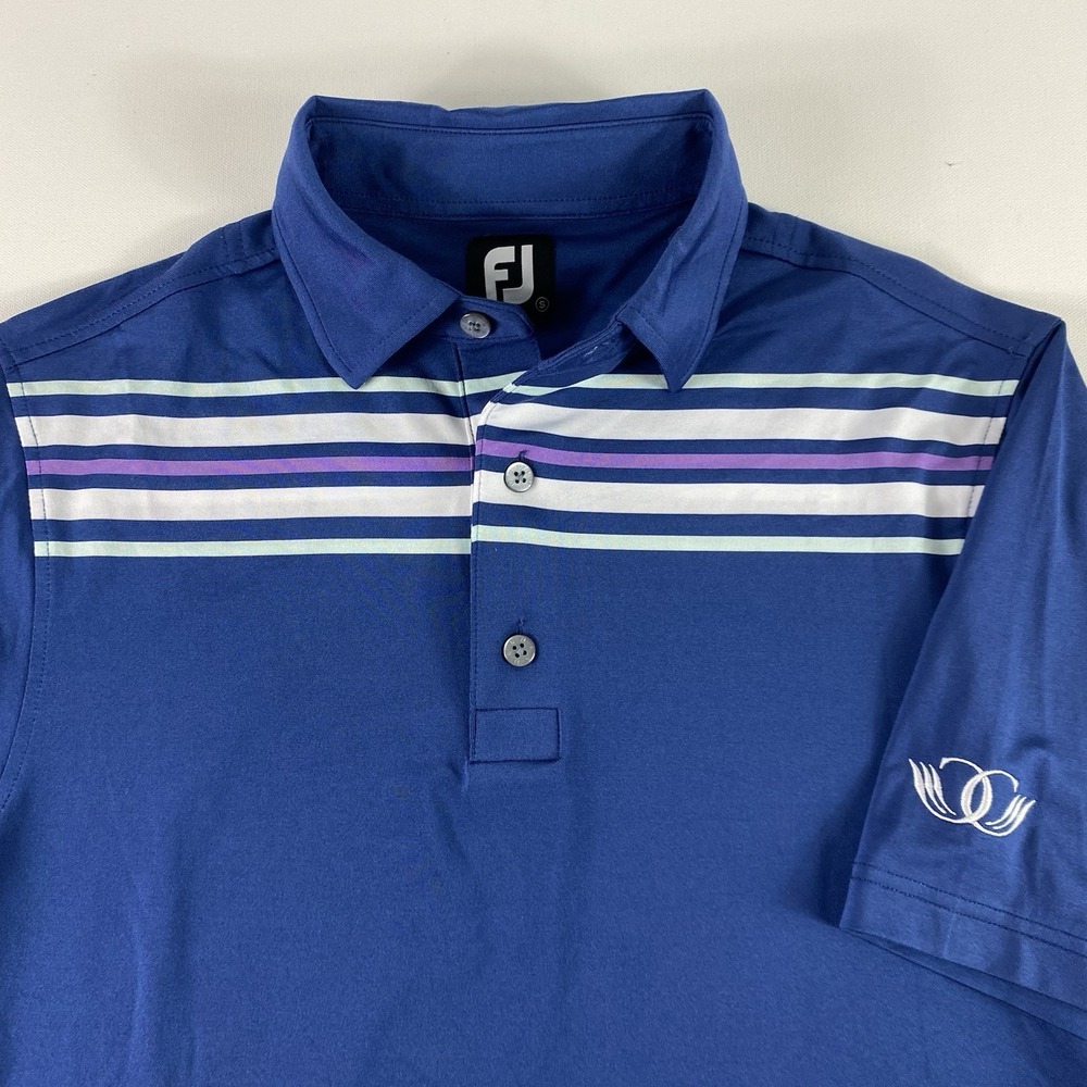 FootJoy Polo Shirt Mens Small Blue Striped Short Sleeve Golf Performance Stretch
